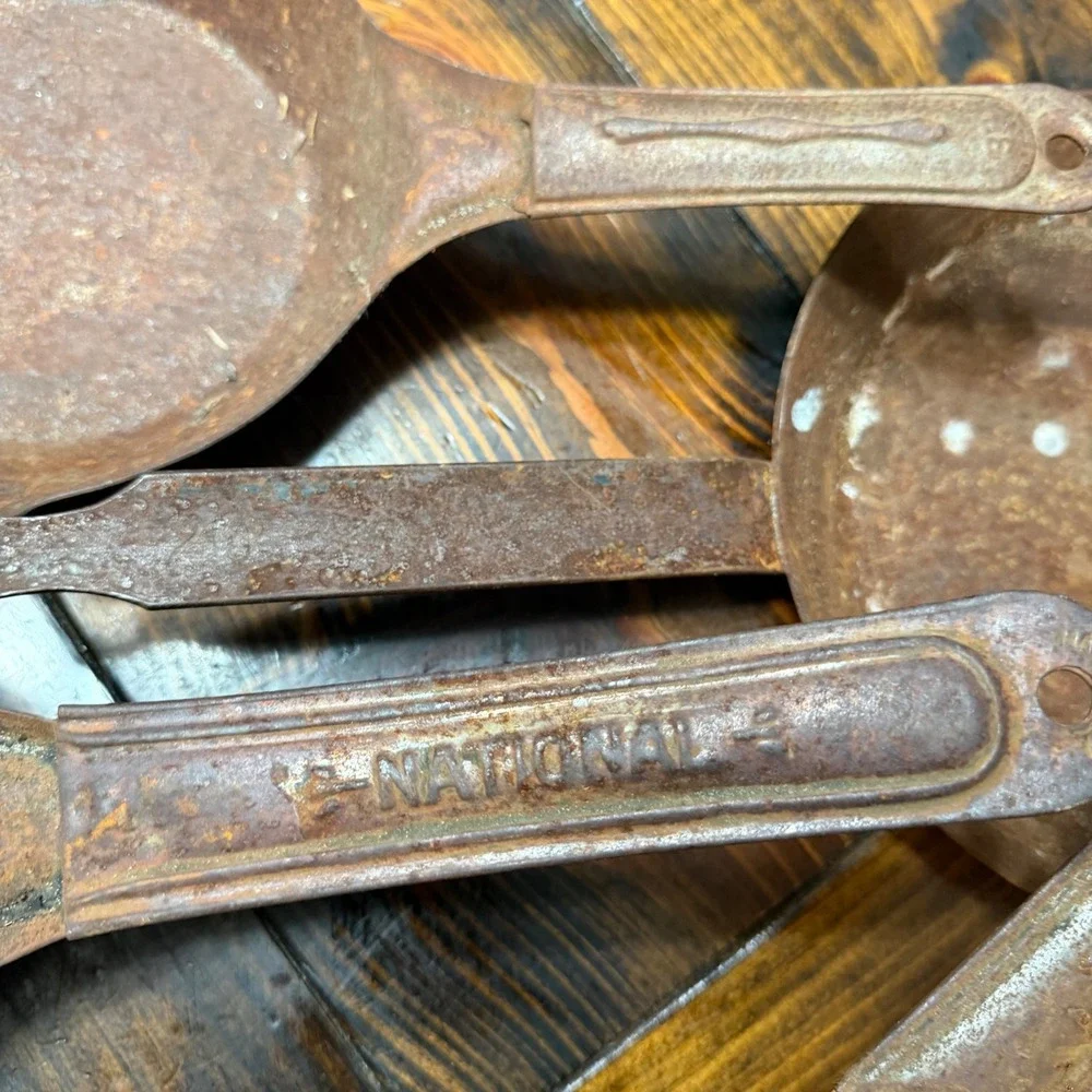 Vintage National Cold Handle Frying Pan Set 4 Cowboy Skillets Carbon Steel Rust